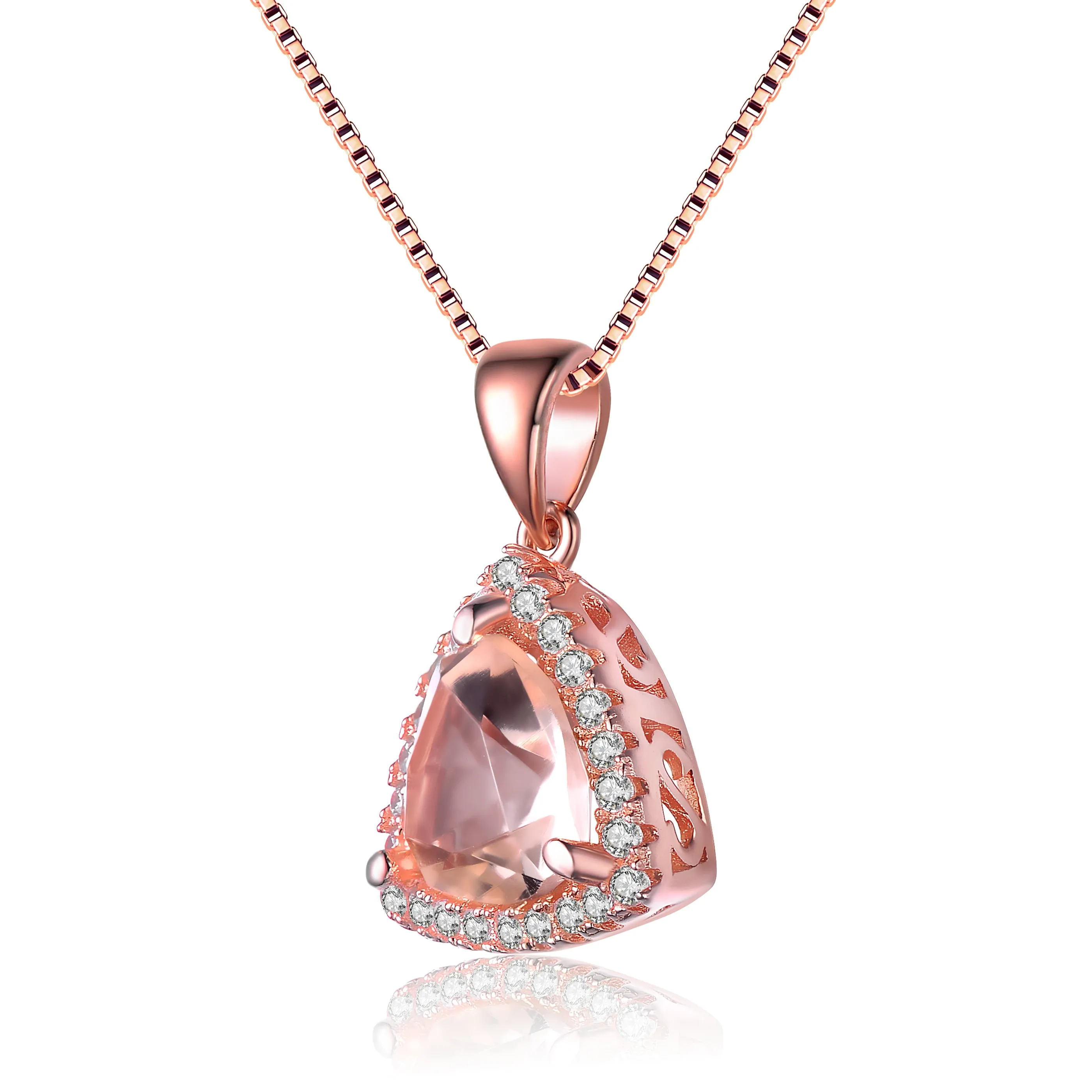 Rose Gold Overlay Champagne Cubic Zirconia Triangle Necklace