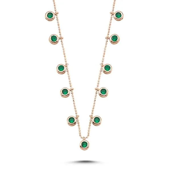 Round Cut Green Dangle Choker Necklace in sterling silver