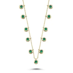 Round Cut Green Dangle Choker Necklace in sterling silver
