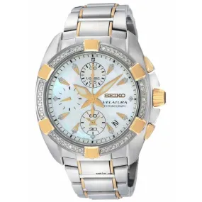 Seiko SNDZ38 Women's Velatura White MOP Dial Two Tone Steel Chronograph Diamond Watch