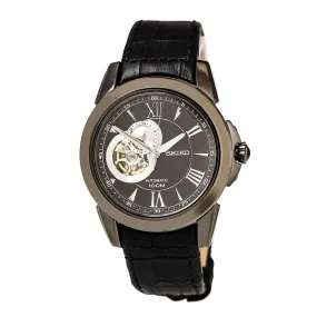 Seiko SSA243 Men's Le Grand Sport Black Semi-Skeleton Dial Black Leather Strap Power Reserve Automatic Watch