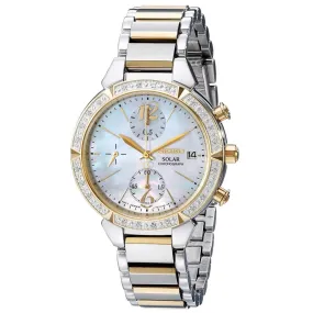 Seiko SSC866 Women's Core Solar Chronograph MOP Dial Two Tone Steel Diamond Watch