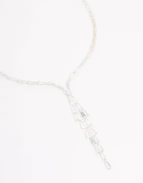 Silver Stone Cubic Zirconia Pendant Station Necklace