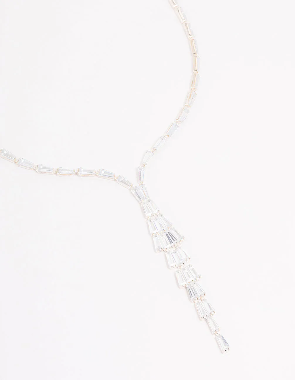 Silver Stone Cubic Zirconia Pendant Station Necklace