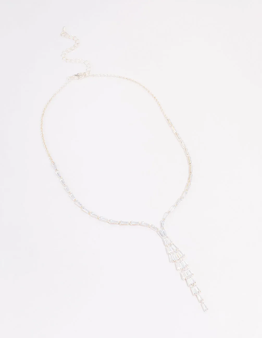 Silver Stone Cubic Zirconia Pendant Station Necklace