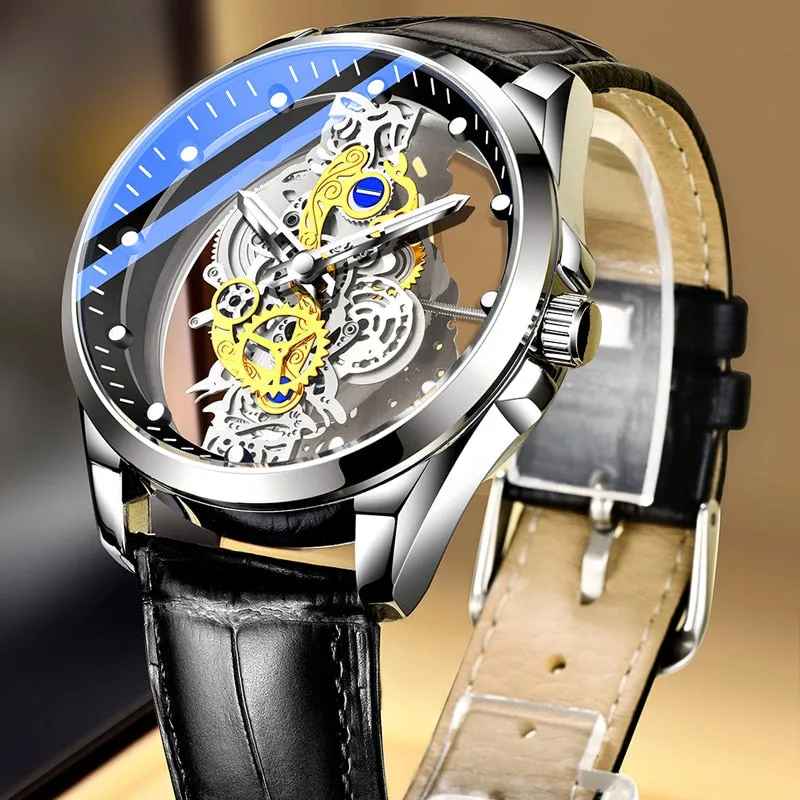 Skeleton See-Through Watch Mechanical Quartz Gold Silver