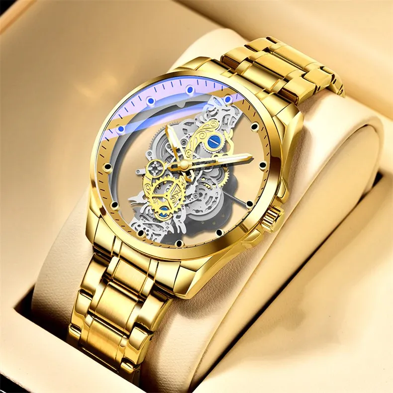 Skeleton See-Through Watch Mechanical Quartz Gold Silver