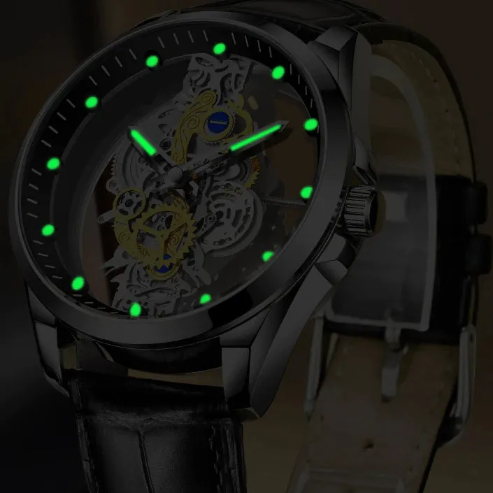 Skeleton See-Through Watch Mechanical Quartz Gold Silver