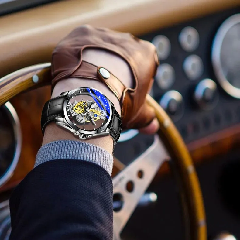 Skeleton See-Through Watch Mechanical Quartz Gold Silver