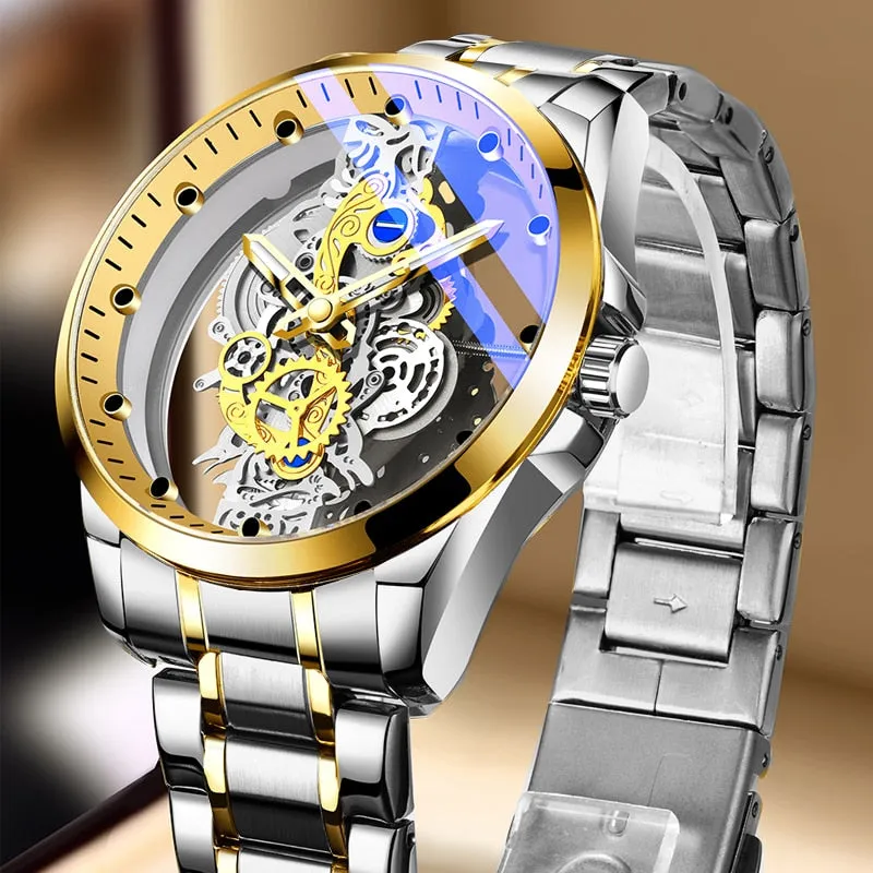 Skeleton See-Through Watch Mechanical Quartz Gold Silver