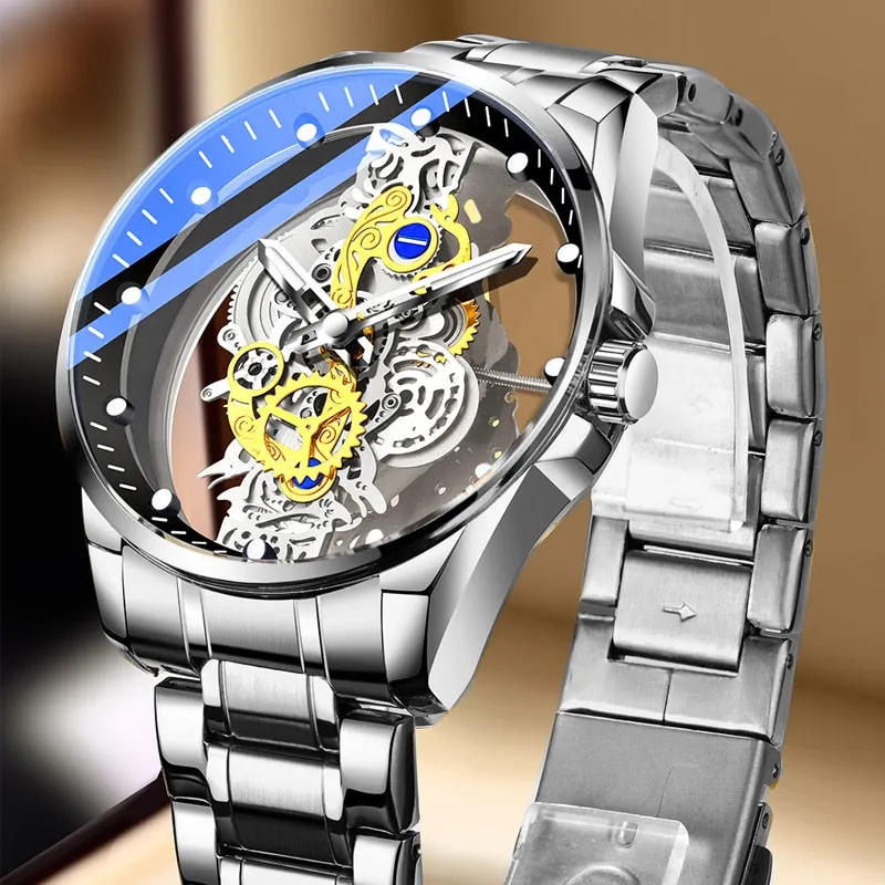 Skeleton See-Through Watch Mechanical Quartz Gold Silver
