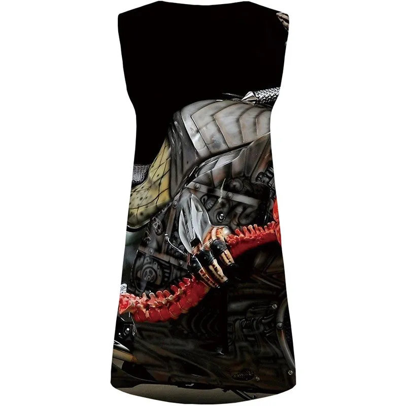 Skull Dress Women Motorcycle Party Skeleton Sundress Metal 3d Print Mechanical Beach Womens Clothing Tassel