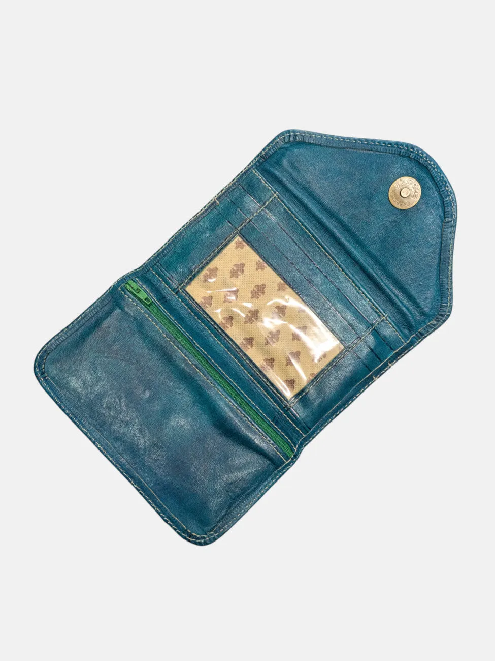 Small Leather Tri-Fold Purse Teal