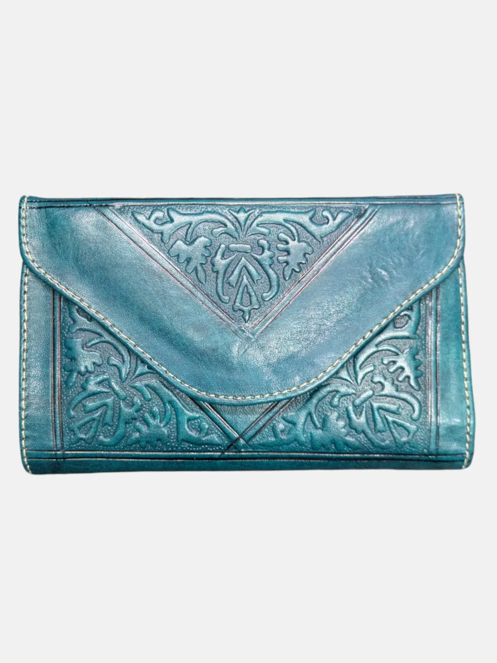 Small Leather Tri-Fold Purse Teal