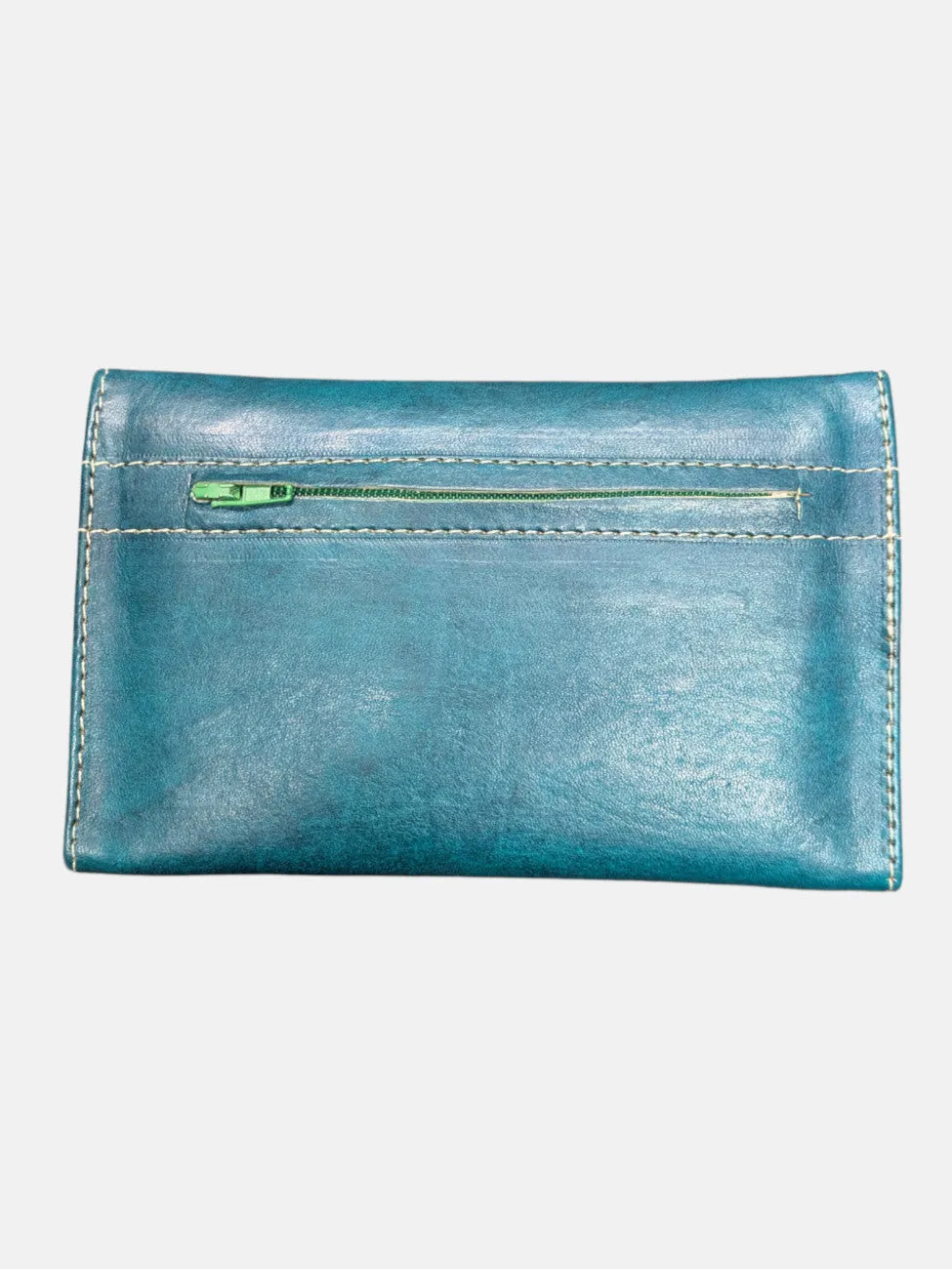 Small Leather Tri-Fold Purse Teal