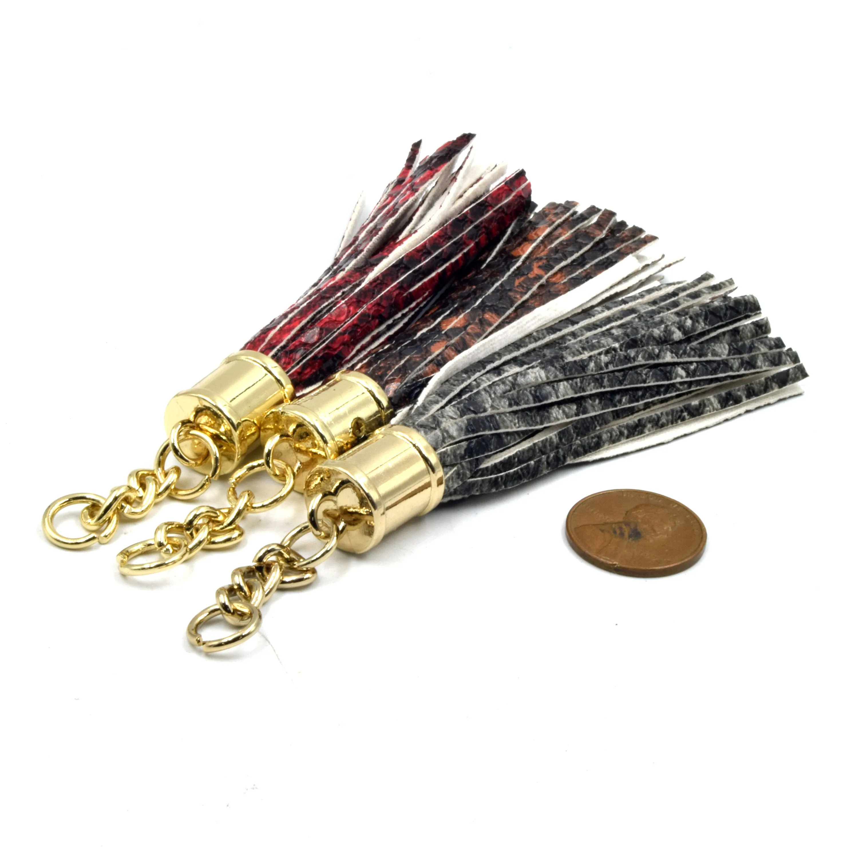 Snakeskin Tassels | 3 inch Faux Leather Snakeskin Tassel Pendants | Available in Red, Grey, and Brown Snakeskin