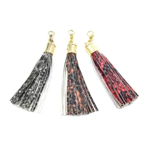 Snakeskin Tassels | 3 inch Faux Leather Snakeskin Tassel Pendants | Available in Red, Grey, and Brown Snakeskin