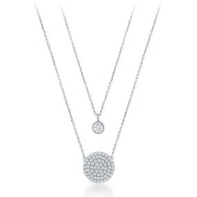 Sterling Silver Small CZ and CZ Disc Double Strand Necklace