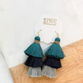 Teal Layered Tassel Earrings