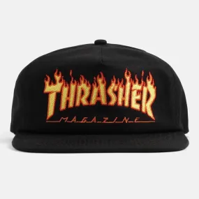 THRASHER Flame Embroidered Snapback Hat Black