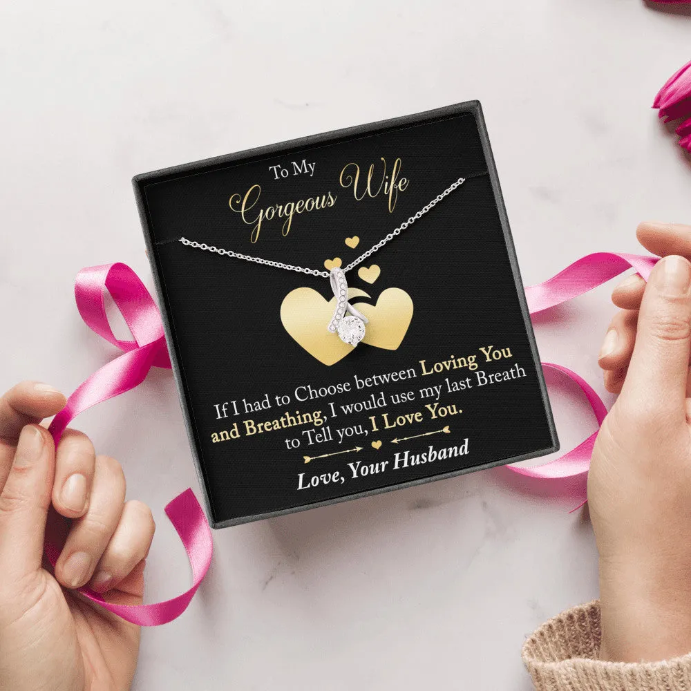 To My Gorgeous Wife Gift - Alluring Beauty Necklace Chain with Message Card, Sentimental Mother's Day Gift, Wife Birthday Surprise Present