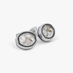 Tonneau Skeleton Cufflinks in Palladium & Blue Enamel