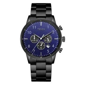 TRNDA STAINLESS STEEL MEN'S WATCH - TIMELESS ELEGANCE WITH DARK BLUE DIAL & BLACK BAND
