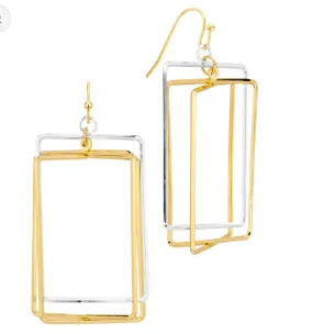 Two Tone Layered Rectangle Earrings