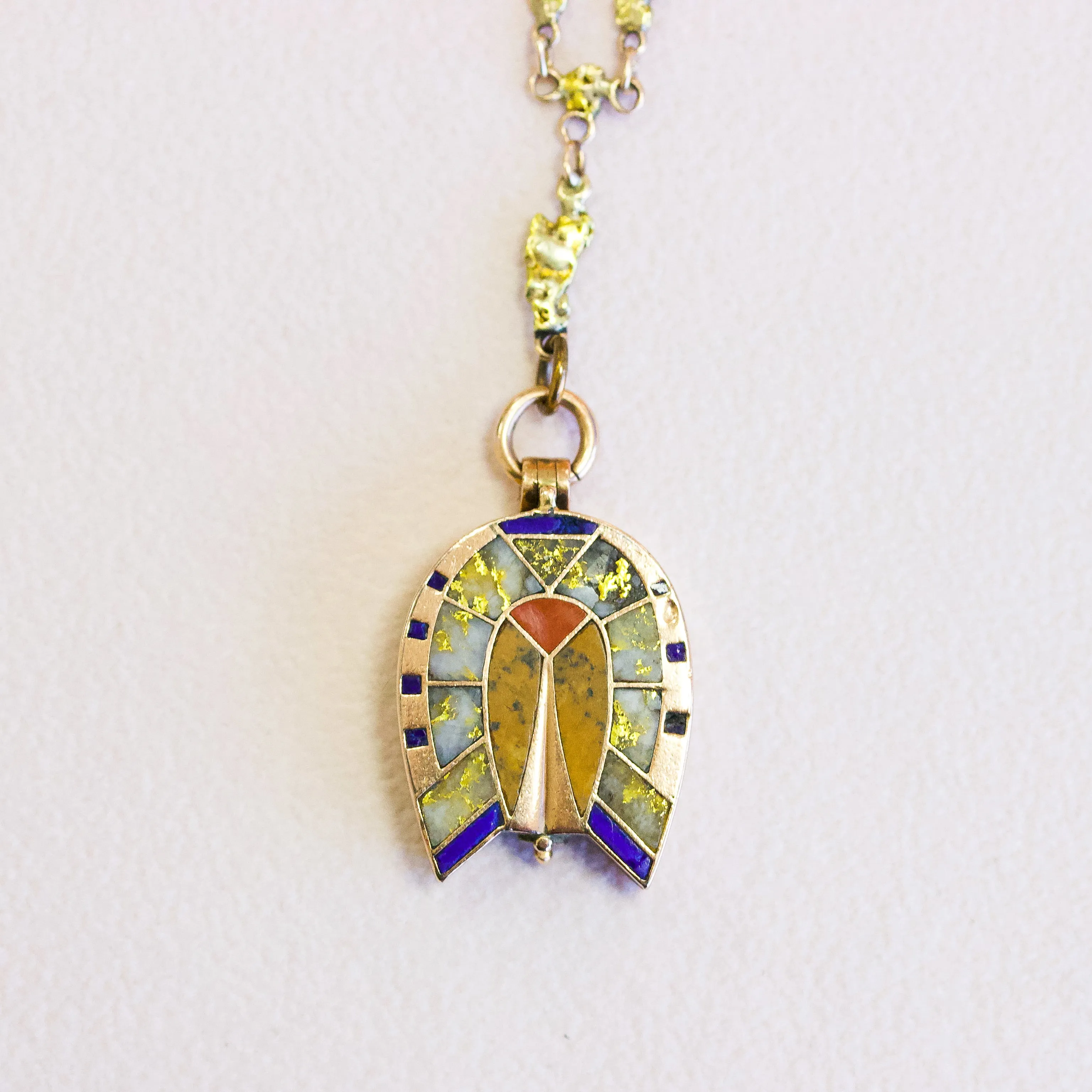 Victorian Gold Quartz Horseshoe Locket Charm, 14k