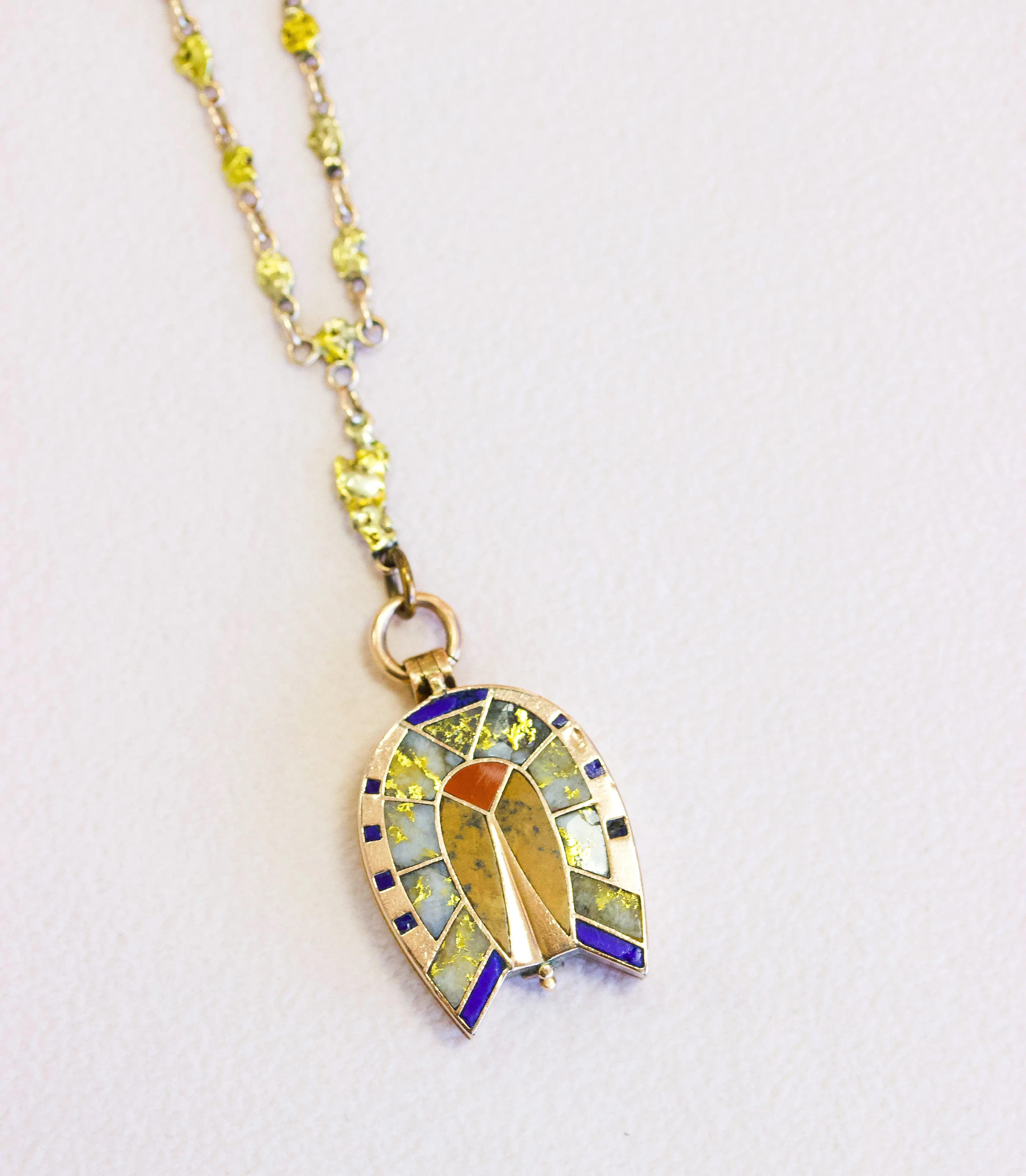 Victorian Gold Quartz Horseshoe Locket Charm, 14k