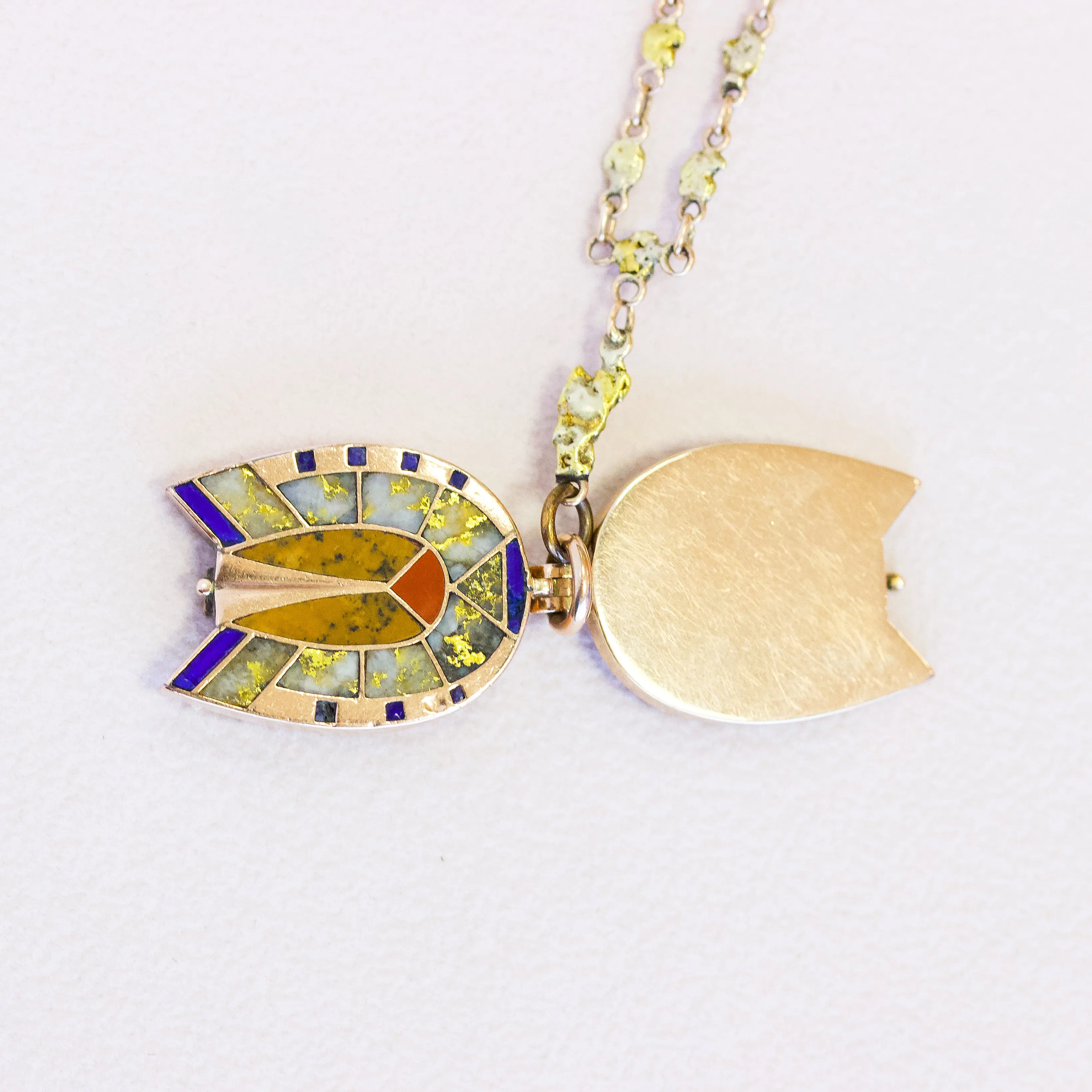 Victorian Gold Quartz Horseshoe Locket Charm, 14k
