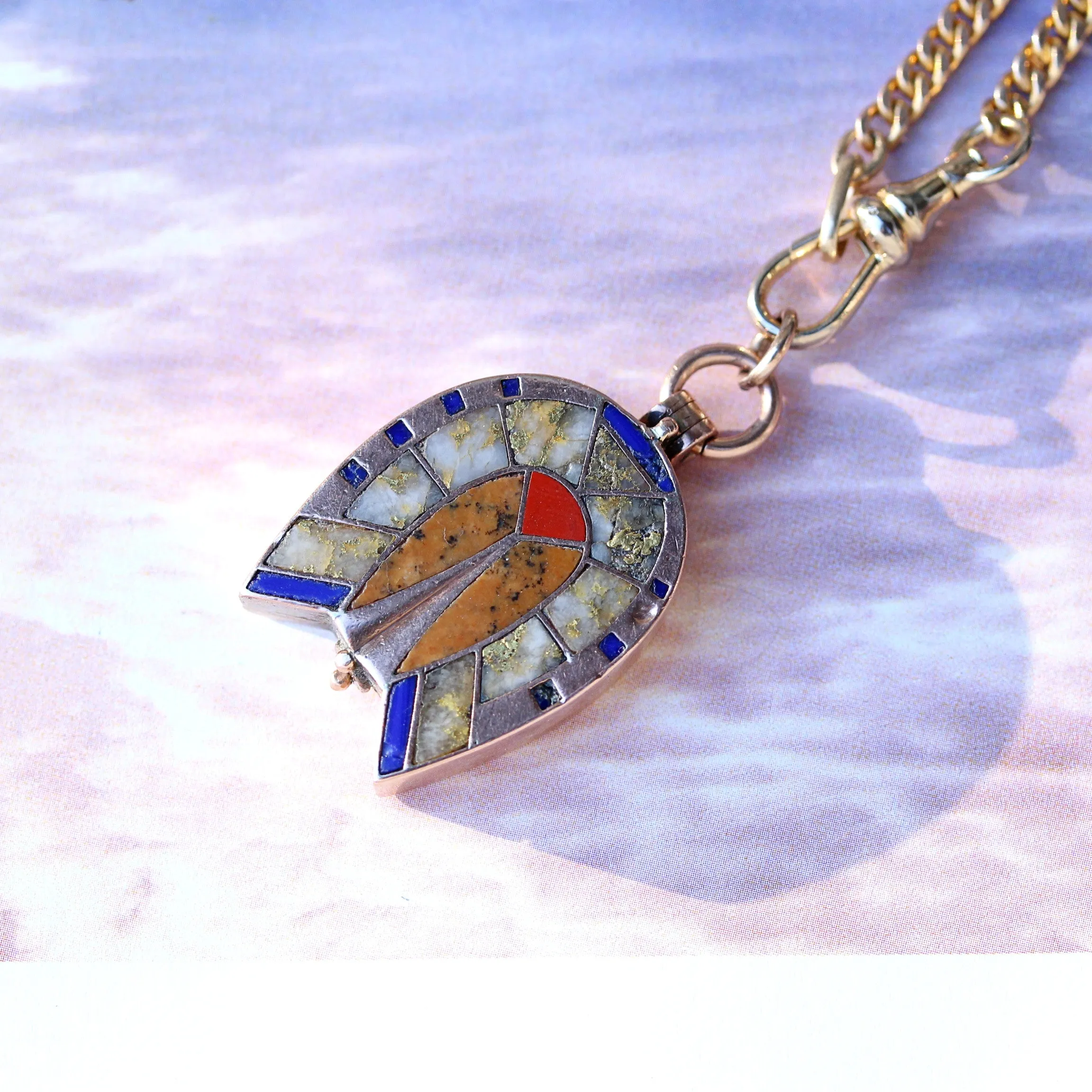 Victorian Gold Quartz Horseshoe Locket Charm, 14k