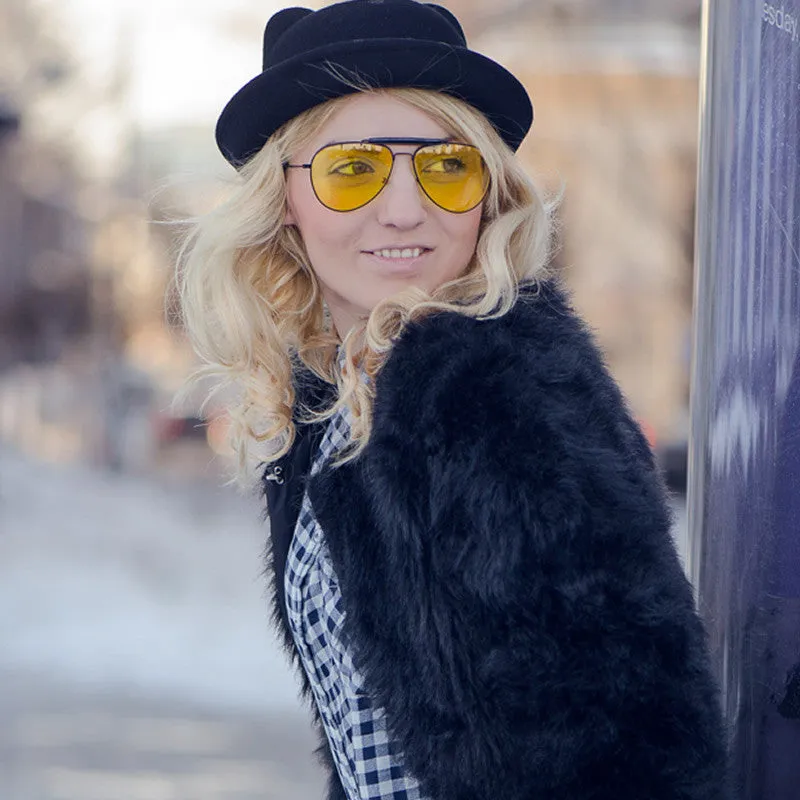 Vintage Aviator Sunglasses With Yellow Driving Lens 7206