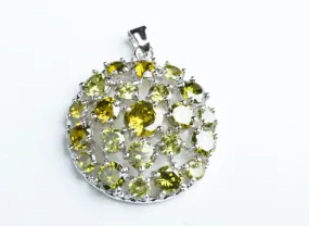 Vintage Cubic Zirconia Round Crystal Pendant, Peridot Olivine Green, 32mm, Each