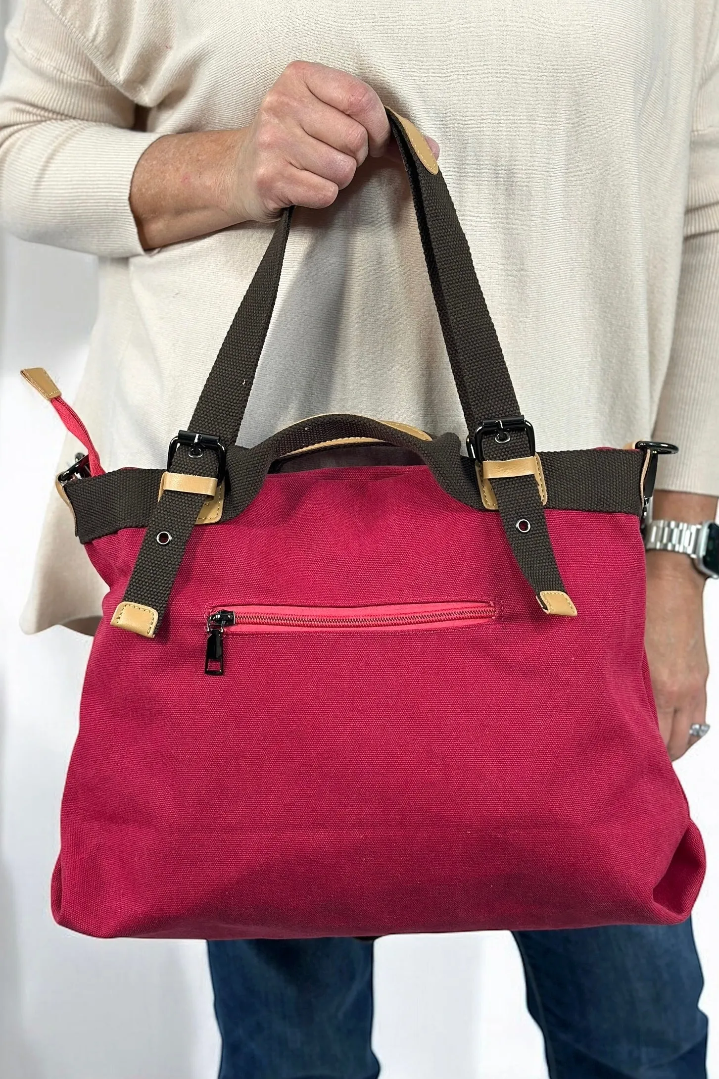 Vivian Convertible Canvas Bag - Raspberry Red