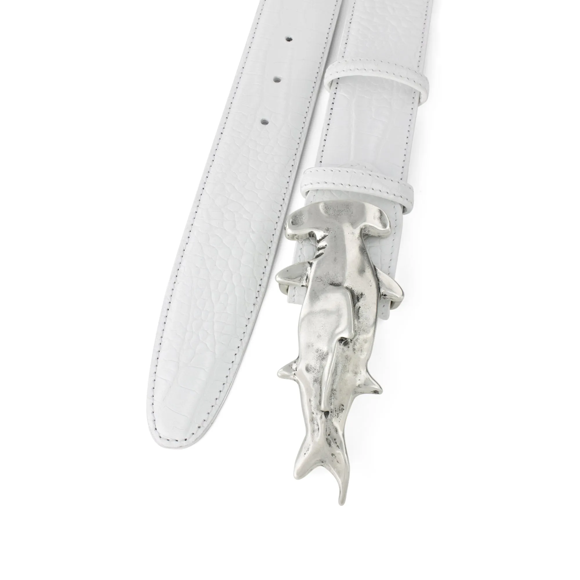White Mock Crocodile Hammerhead Belt