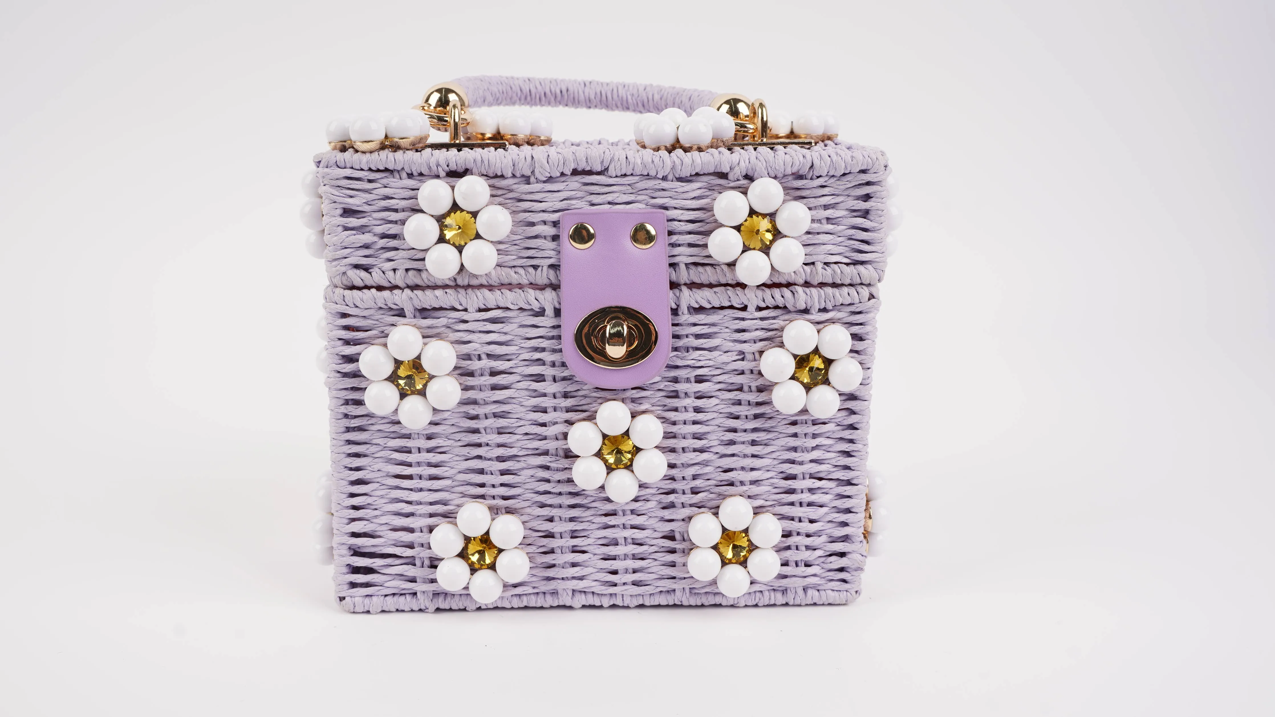 Wicker Bucket Daisy Flower Purse: Purple