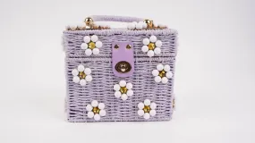 Wicker Bucket Daisy Flower Purse: Purple