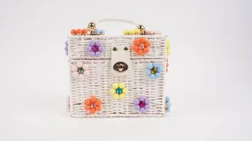 Wicker Bucket Daisy Flower Purse: White