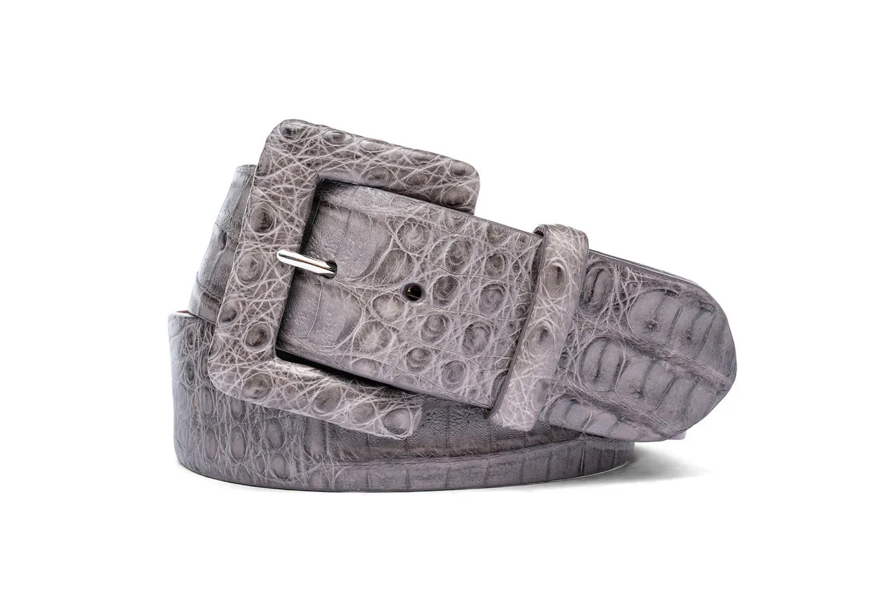 Wide Caiman Crocodile Belt with Covered Buckle