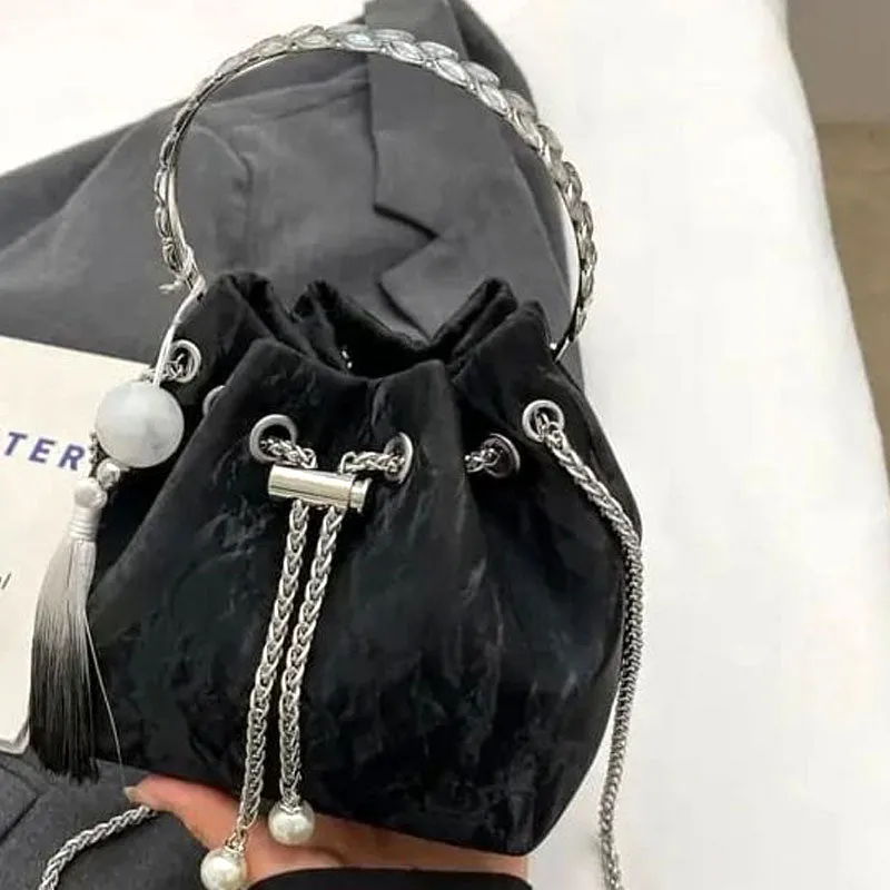 Women Tassel Bucket Bag Round Ring Clutch Shoulder Bag #9830 #22