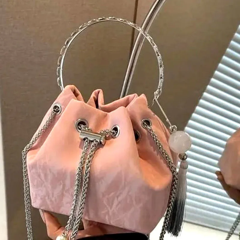 Women Tassel Bucket Bag Round Ring Clutch Shoulder Bag #9830 #22