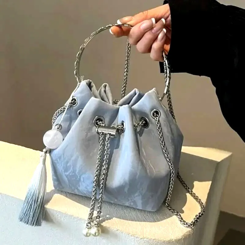 Women Tassel Bucket Bag Round Ring Clutch Shoulder Bag #9830 #22