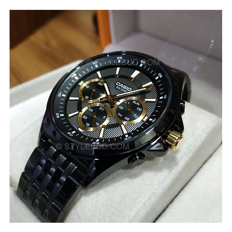 WW0232 Casio Enticer Multifunction Stainless Steel Black Chain Watch MTP-E303B-1AVDF