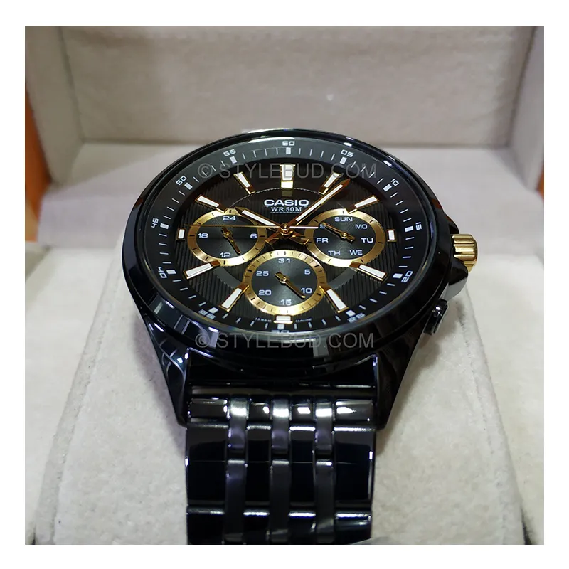 WW0232 Casio Enticer Multifunction Stainless Steel Black Chain Watch MTP-E303B-1AVDF