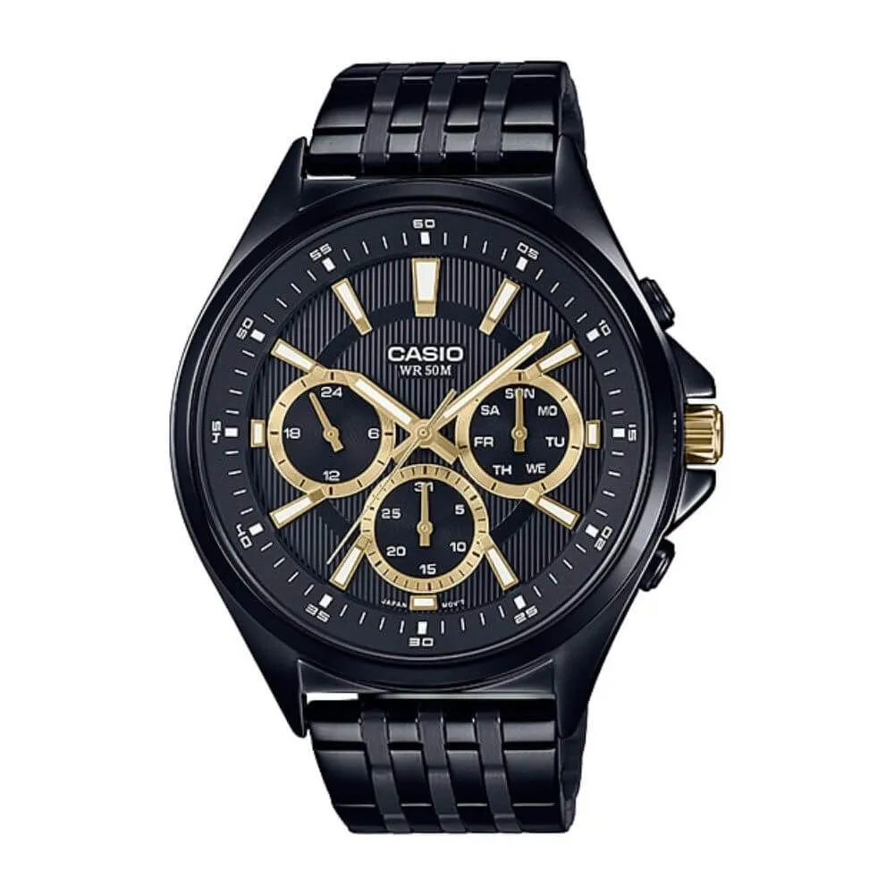 WW0232 Casio Enticer Multifunction Stainless Steel Black Chain Watch MTP-E303B-1AVDF