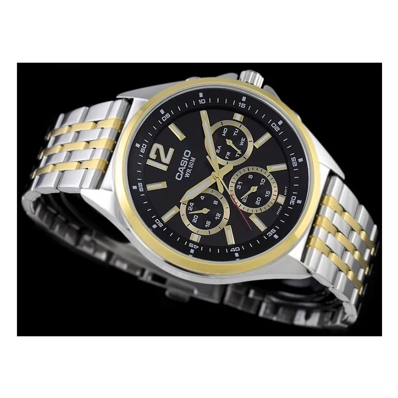 WW0592 Casio Enticer Multifunction Stainless Steel Two Tone Chain Watch MTP-E303SG-1AVDF