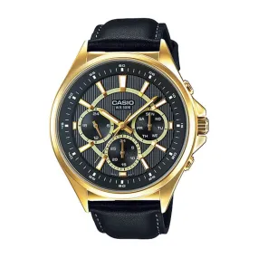 WW0594 Casio Enticer Multifunction Stainless Steel Golden Leather Belt Watch MTP-E303GL-1AVDF