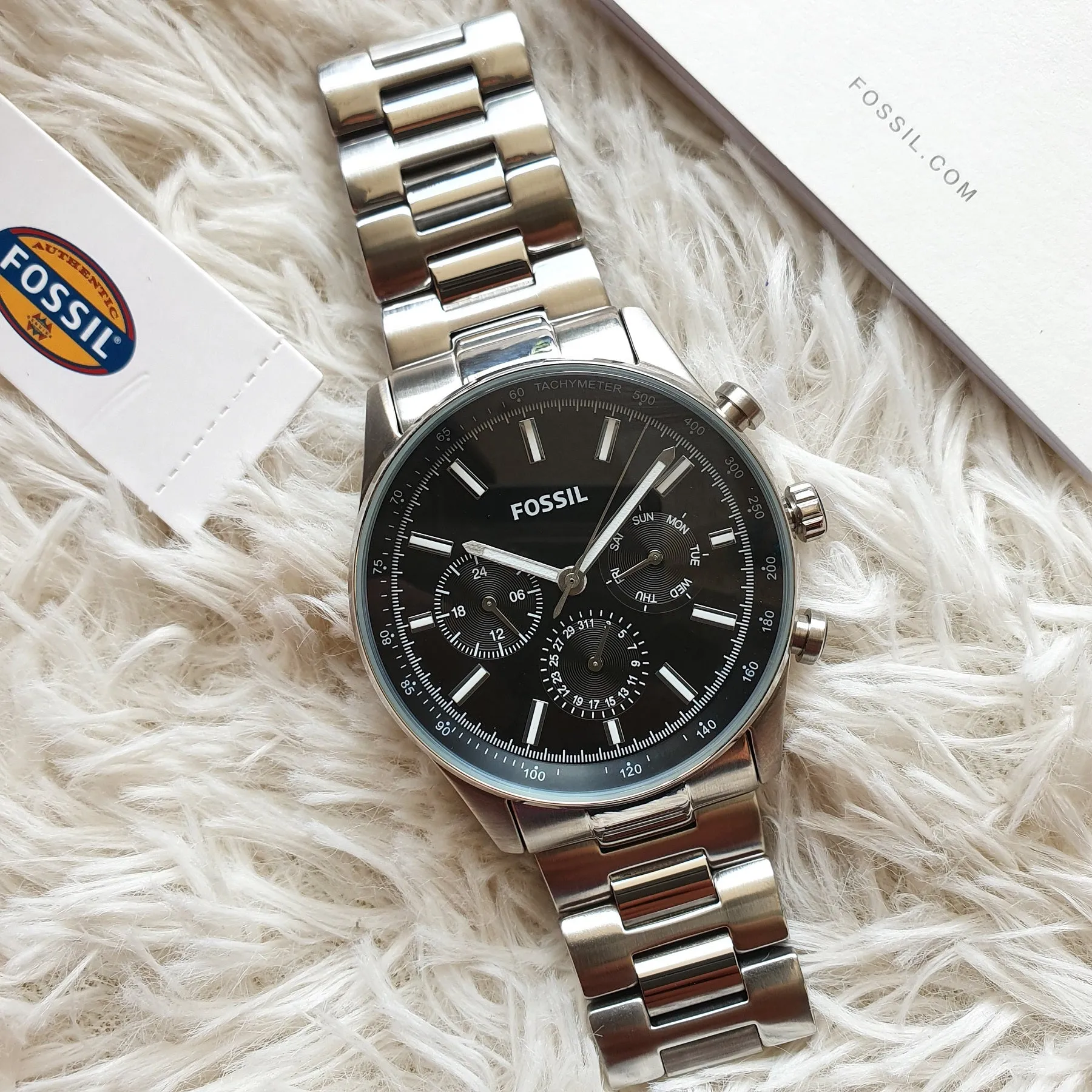 WW1735 Fossil Sullivan Multifunction Stainless Steel Silver Chain Watch BQ2447