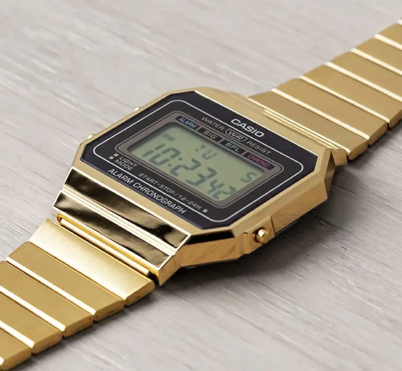 WW1940 Casio Vintage Super Slim Digital Golden Chain Watch A700WG-9ADF